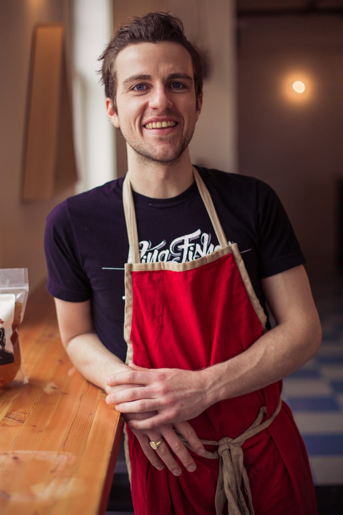 Chef Birdie Connelly at the wood-fire hearth